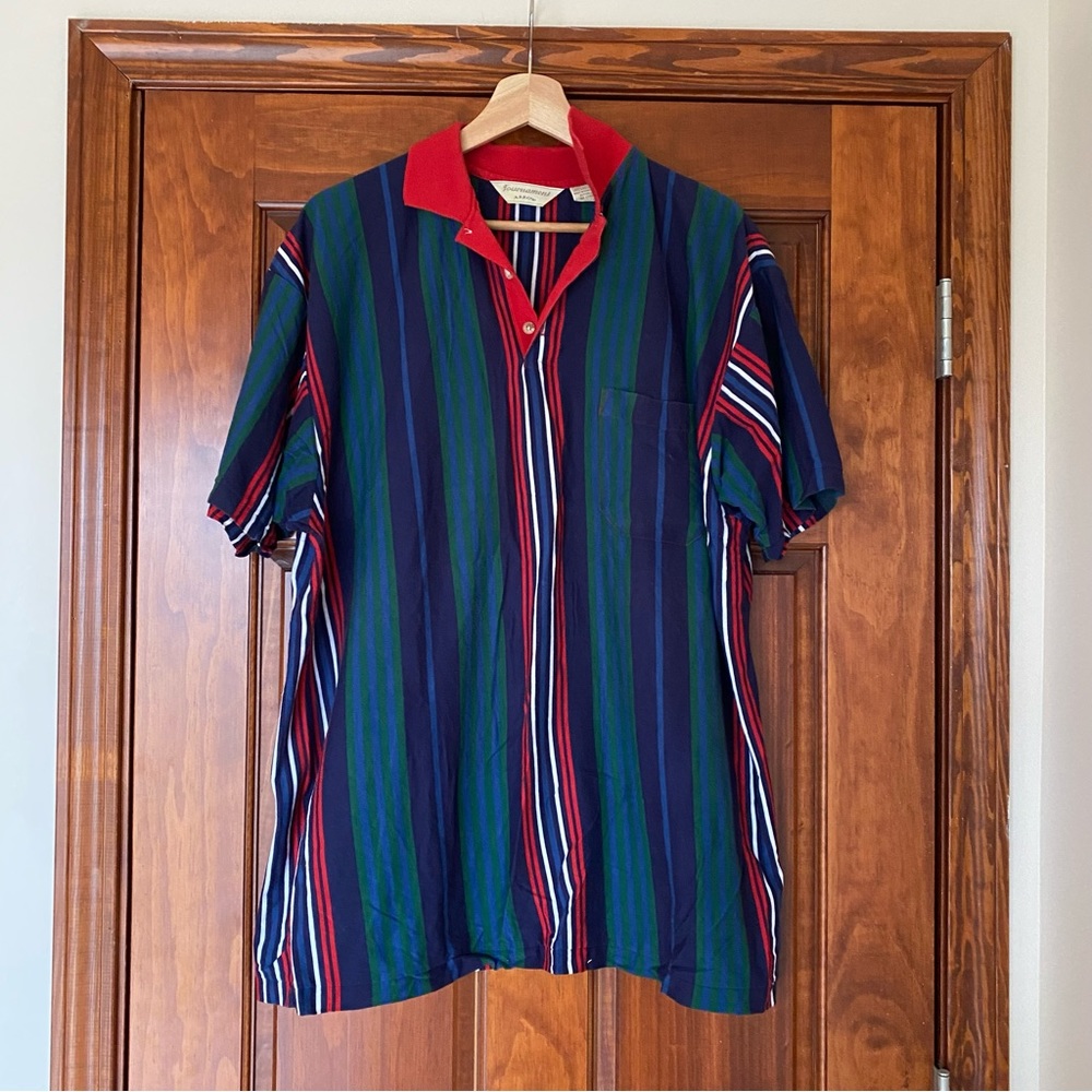 EUC Arrow L tournament vintage bowl stripe polo shirt green blue red white